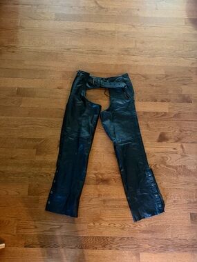 Black Straight-Leg Leather Pants